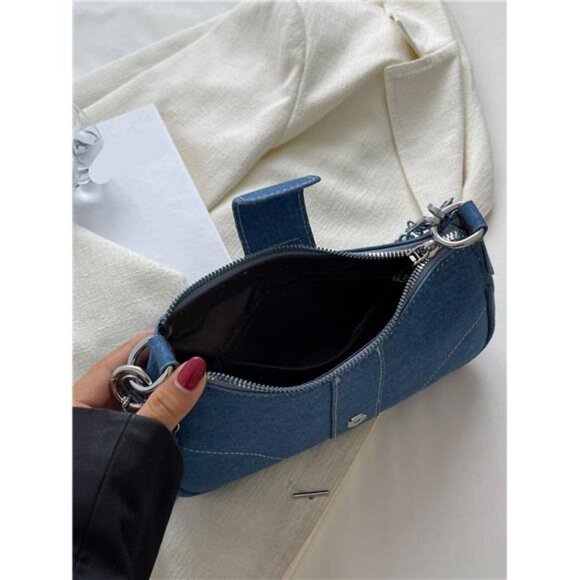 Decorative Buckle Sewing Detail Chain Shoulder Bag, - Picture 7 of 7